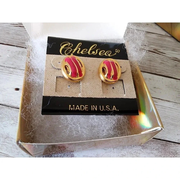 Perfect Condition Pink and Gold Plated 1980s Vintage Earrings - Picture 4 of 4